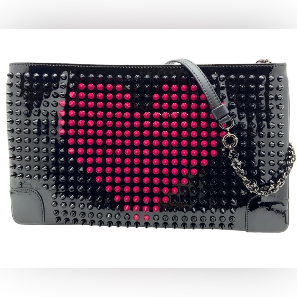 Christian Louboutin Crossbody Spiked Heart Patent Leather Ruby Posh Clutch Bag - Picture 3 of 16